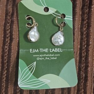 Gold and White Drop Earrings